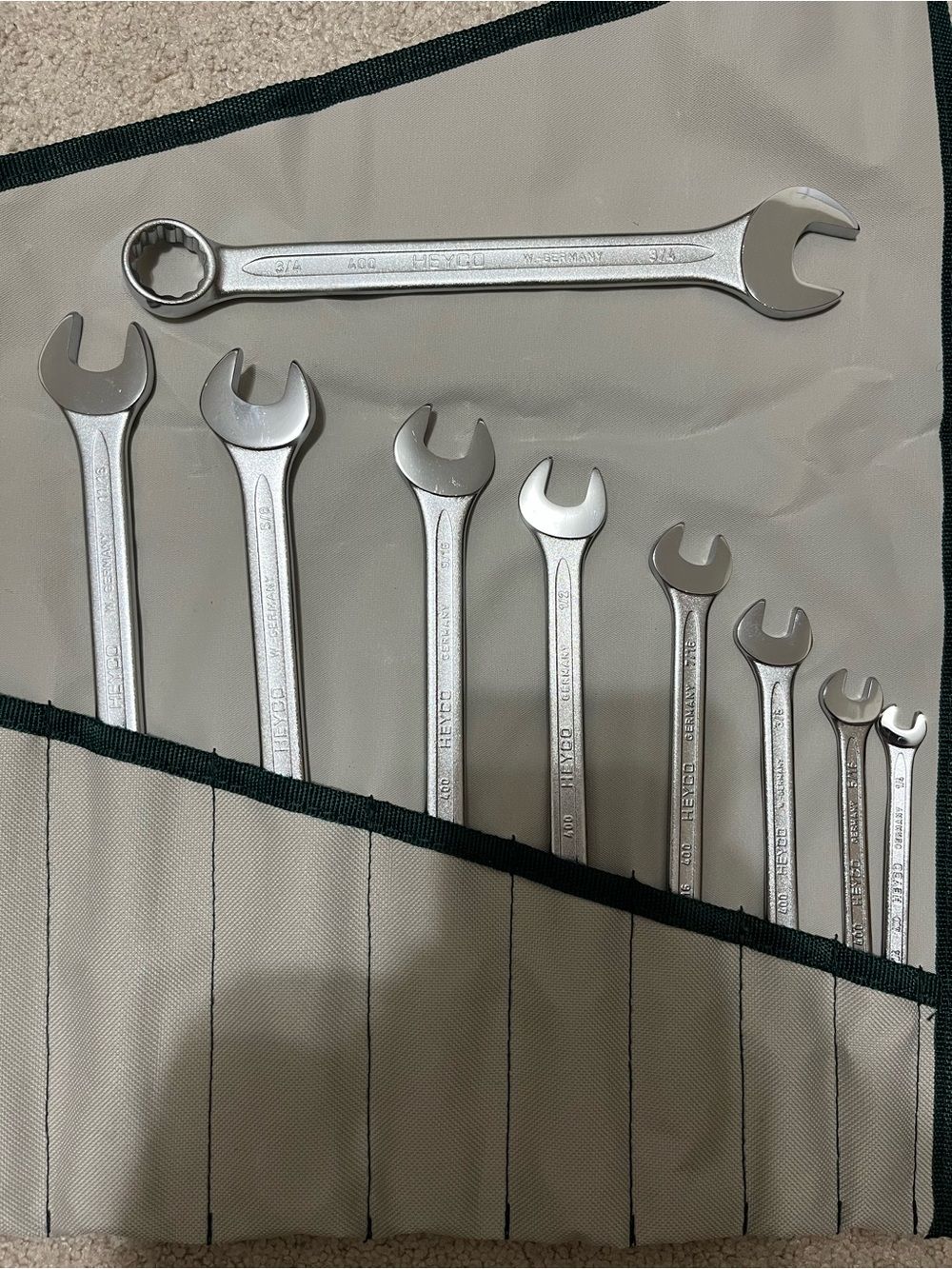Vintage HEYCO W. Germany 9 Pc SAE Combination Wrench Set Complete w/ Original